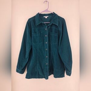 Dressbarn Teal Corduroy Button-Up Shirt